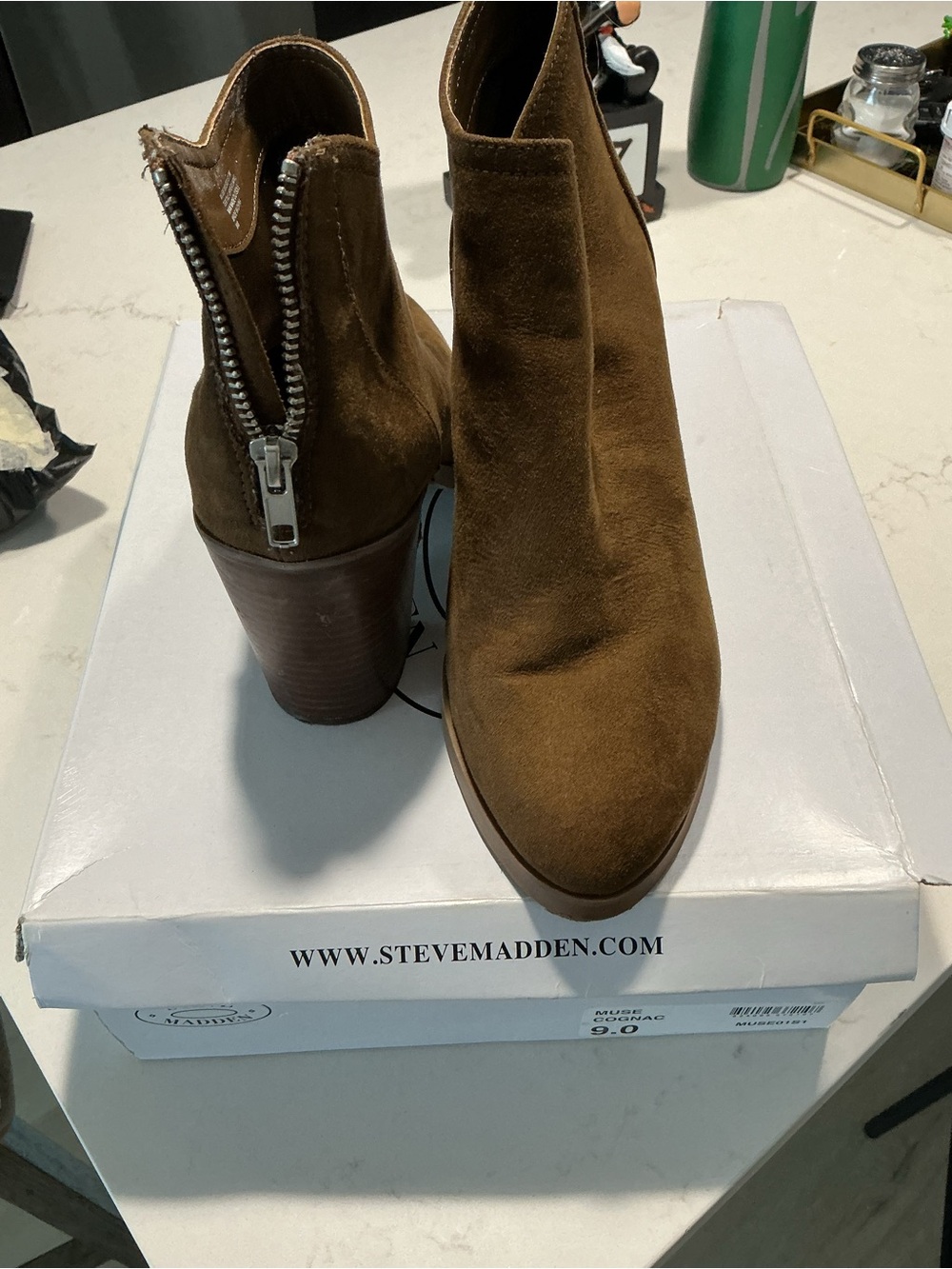 Steve Madden Brown Suede Block Heel Ankle Booties